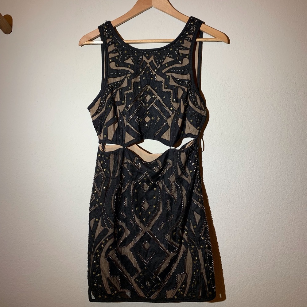 Free people mini going out black beaded dress